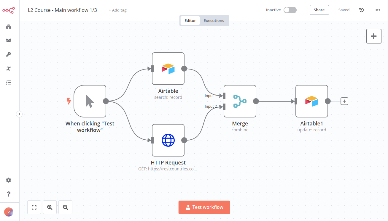 Workflow 1 for merging data from Airtable and the Countries API